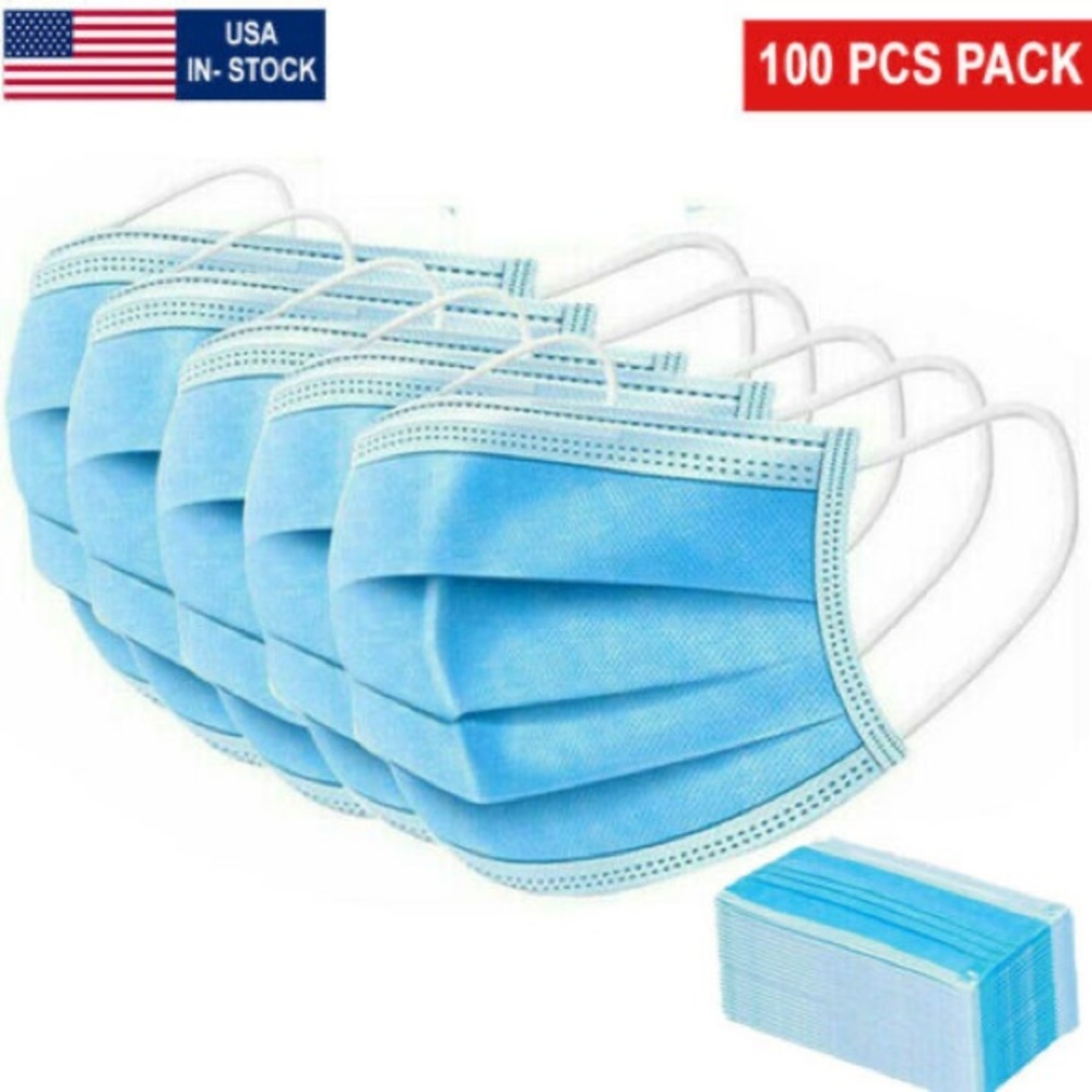 100 PCS Units Face Masks Disposable 3-ply Washable